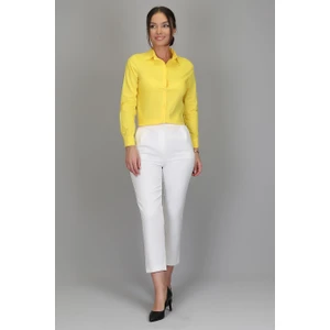 Sweetness Kadın Sarı Likralı Uzun Kol Pamuklu Klasik Gömlek