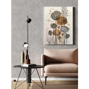 Rugs Modern Kanvas Tablo Kurumuş Yaprak Temalı Gri Hardal 79