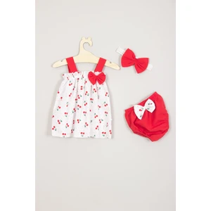 Ada Bebek Çocuk Kiraz Desenli Bandanalı Külotlu Alt Üst Bebek Takım