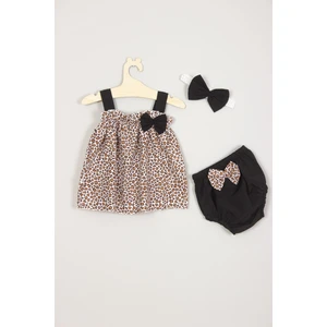 Ada Bebek Çocuk Leopar Desenli Bandanalı Külotlu Alt Üst Bebek Takım