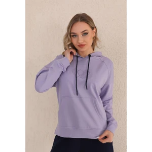 Kabartma Kalp Desenli Günlük  Sweat Jogger Kadın Spor Takım Lila