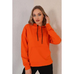 Kabartma Kalp Desenli Günlük  Sweat Jogger Kadın Spor Takım Turuncu