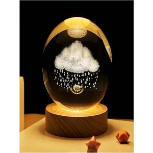 Usb'li Işıklı Ahşap Standlı Cam Küre