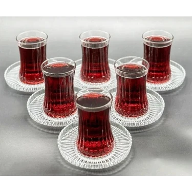 Paşabahçe Elysia Çay Bardağı Çay Takımı Seti 12 Parça -Riva Çay Tabaklı-6 Kişilik Elysıa Çay Seti