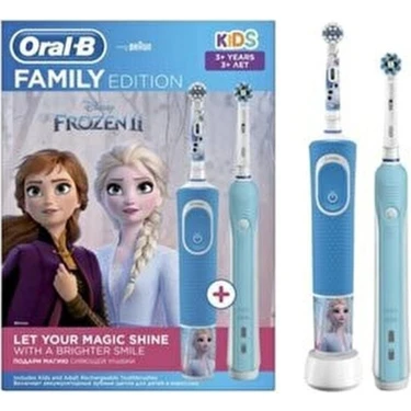 Oral-B Şarj Edilebilir Diş Fırçası Aile Paketi D700 Mavi + D100 (Frozen) 4.7 Orta Sertlikte Fırça