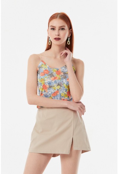 FullaModa Çiçek Desenli Ip Askılı Crop Body