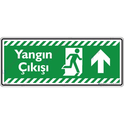 Yangın Çıkışı Yukarıya Ok/30x12cm/fosforlu etiket