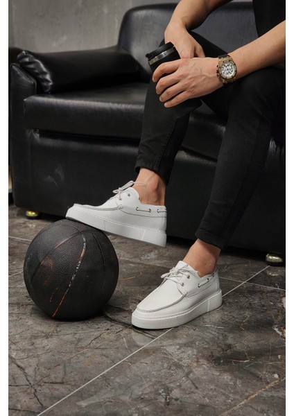 - Beyaz Floter Bağcıklı Sneakers Erkek Ayakkabı