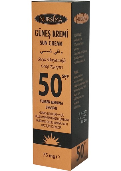 Güneş Kremi 50 Spf+ 75 mg