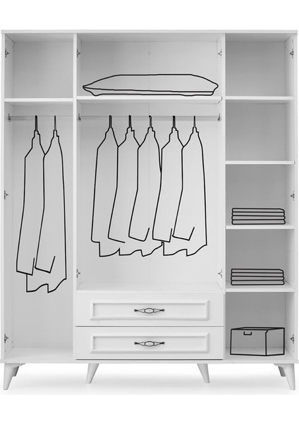Asya 4 Kapılı 2 Çekmeceli Gardırop Elbise Dolabı 160X46X195 fiyatları
