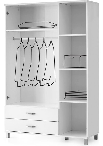 Buket Aynalı 3 Kapılı 2 Çekmeceli Gardırop Elbise Dolabı 120X46X189 modelleri