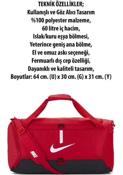 Spor Çantası B7 (M) 60 LT 64(U)x30(G)x31(Y) Unisex Spor ve Seyehat Çantası NK8090RS-KIRMIZI fiyatları