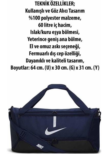 Spor Çantası B7 (M) 60 LT 64(U)x30(G)x31(Y) Unisex Spor ve Seyehat Çantası NK8090RS-Lacivert fiyatları