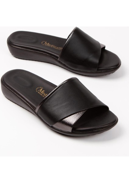 ARTI ARTI AYAKKABI İçi Deri Ortopedik Topuk Dikeni Düzenekli Siyah Platin Terlik fiyatları