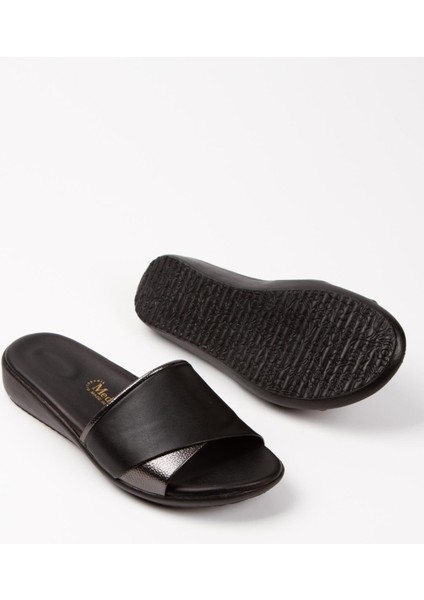 ARTI ARTI AYAKKABI İçi Deri Ortopedik Topuk Dikeni Düzenekli Siyah Platin Terlik fırsatları