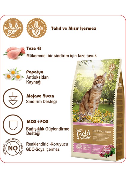 Sam's Field Delicious Wild Ördekli Seçici Kediler İçin Tahılsız Kedi Maması 2.5kg