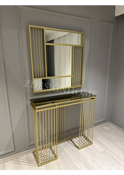 Zdesignhome 90 cm Ayna + 90X30X100 cm Dresuar Gold ( Raf Bronz Aynadır)