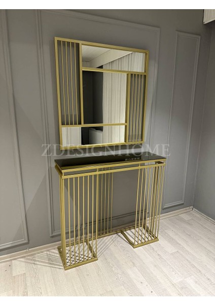 Zdesignhome 90 cm Ayna + 90X30X100 cm Dresuar Gold ( Raf Bronz Aynadır)