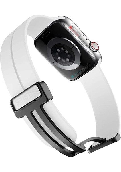 Apple Watch 7 8 45 mm Uyumlu Silikon Kordon Magnetik D Tokalı Spor Kayış Mıknatıslı Toka