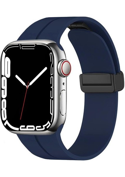 Apple Watch 7 8 41 mm Uyumlu Silikon Kordon Magnetik D Tokalı Spor Kayış Mıknatıslı Toka