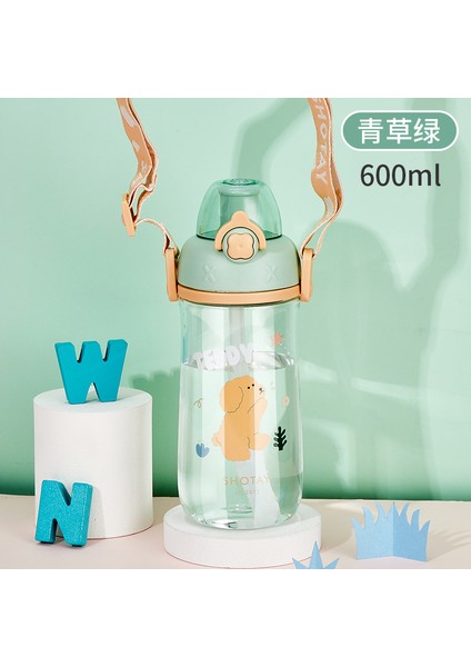 ST-7006 600ML Yeşil Tritan Pipetli Askılı Köpek Desenli Matara