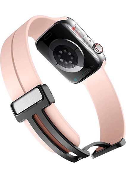 Apple Watch 7 8 41 mm Uyumlu Silikon Kordon Magnetik D Tokalı Spor Kayış Mıknatıslı Toka