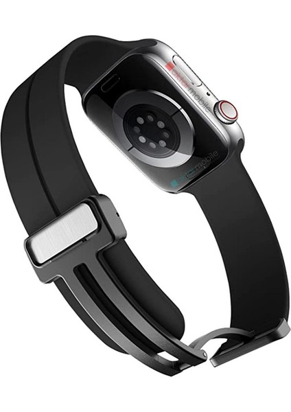 Apple Watch 7 8 45 mm Uyumlu Silikon Kordon Magnetik D Tokalı Spor Kayış Mıknatıslı Toka