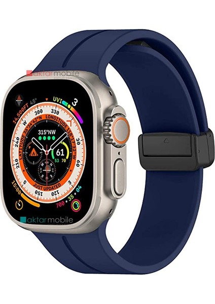 Apple Watch 7 8 41 mm Uyumlu Silikon Kordon Magnetik D Tokalı Spor Kayış Mıknatıslı Toka