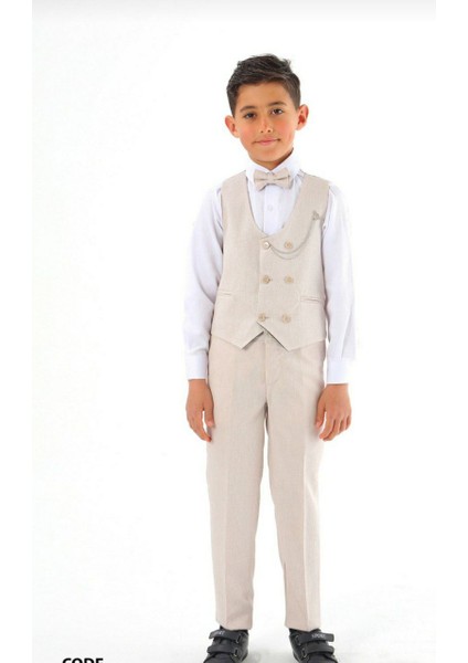 Erkek Çocuk Yelekli Takım Krem