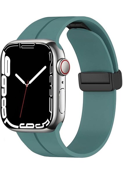 Apple Watch 7 8 41 mm Uyumlu Silikon Kordon Magnetik D Tokalı Spor Kayış Mıknatıslı Toka