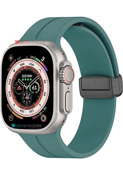 Apple Watch 7 8 41 mm Uyumlu Silikon Kordon Magnetik D Tokalı Spor Kayış Mıknatıslı Toka