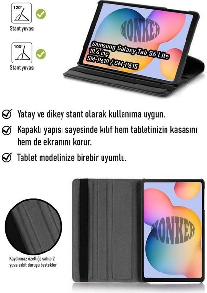 Samsung Galaxy Tab S6 Lite P610 P615 Uyumlu 10.4 Inç Siyah Tablet Kılıfı Dönebilen Standlı Dönerli Suni Deri