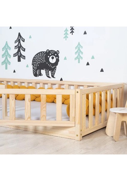 50 cm Korkuluklu Montessori Karyola - Ahşap Karyola -Montessori Yatak modelleri