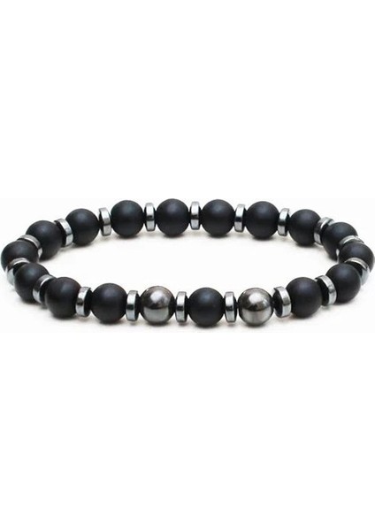 Oniks Hematit Doğal Taş Erkek Bileklik