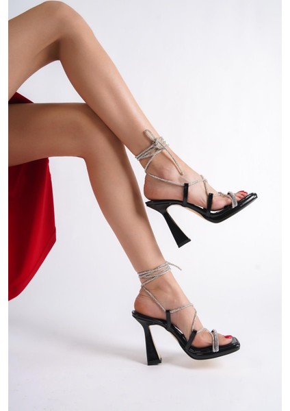 Serra Siyah Taşlı Yüksek Platform Topuklu Abiye Ayakkabı