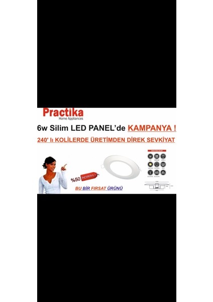 6W LED Panel Spot Beyaz Kasa Günışığı Pratica (10 Adet)