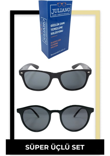 2'li Siyah Julıano Erkek Güneş Gözlüğü + Sprey Set modelleri