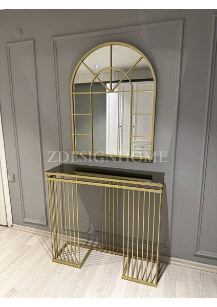 Zdesignhome 80X100 cm Ayna + 90X30X100 cm Dresuar Gold Takım