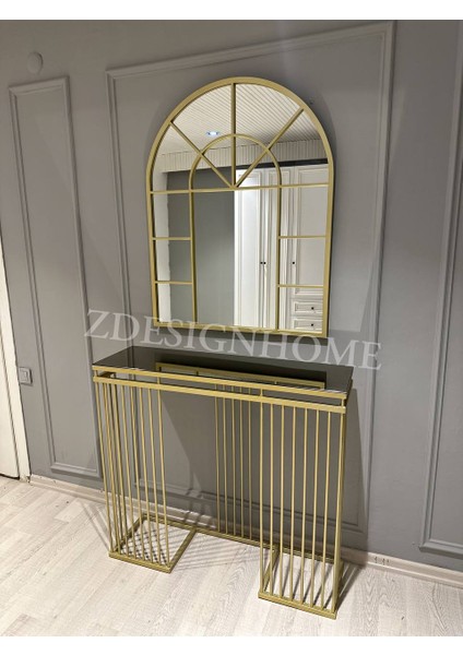 Zdesignhome 80X100 cm Ayna + 90X30X100 cm Dresuar Gold Takım