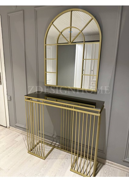 Zdesignhome 80X100 cm Ayna + 90X30X100 cm Dresuar Gold Takım