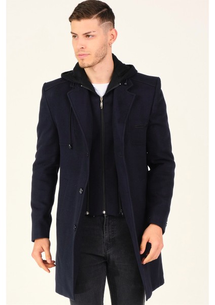 Erkek Palto Midi Boy Koyu Lacivert Yün Malzeme ile Şık Tasarım indirimleri