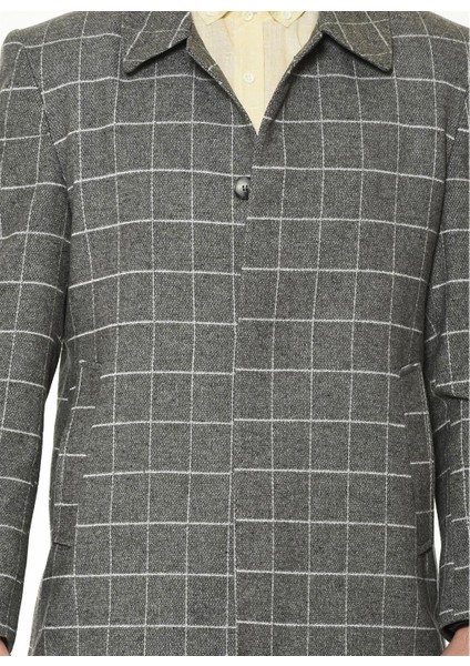 Erkek Palto Düz Gri %70 Yün %30 Polyester Uzun Kollu Midi Kesim fırsatları