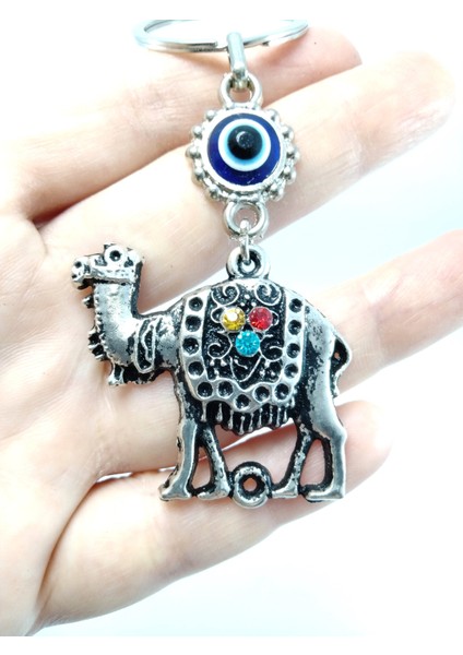 Nazar Boncuğu Taşlı Deve Metal Anahtarlık Aksesuar