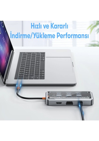 Hub 10IN1 Type-C Hub 3*usb3.0+4k HD+PD+3.5MM+SD+TF+VGA+RJ45+ Hub Adaptörü