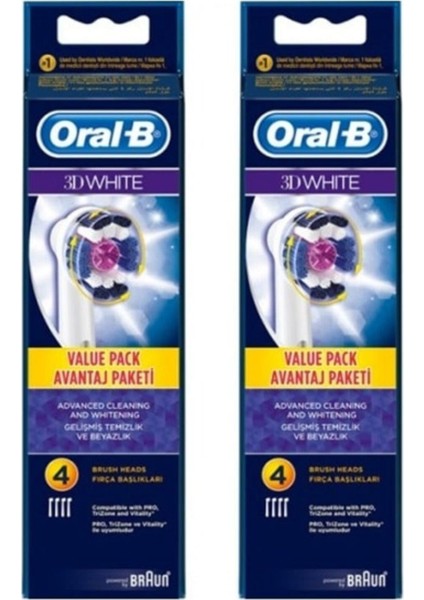 Diş Fırçası Yedek Başlığı 3D White 4 Lü x 2 Adet