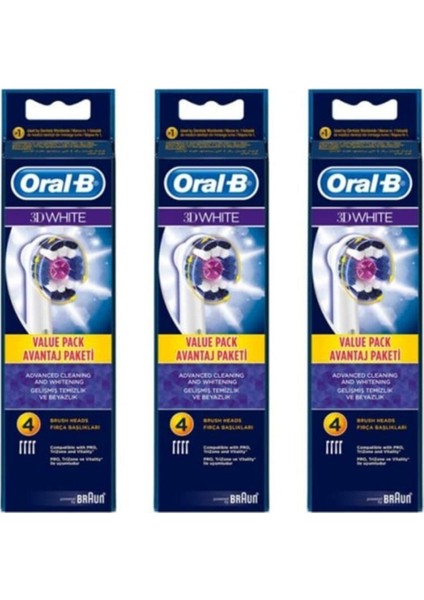 Diş Fırçası Yedek Başlığı 3D White 4 Lü x 3 Adet