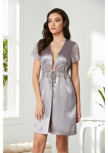 Saten Dantelli Midi Sabahlık 1020 Royal