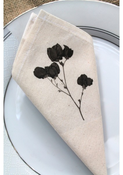 6 Adet Black Rose Doğal Keten Servis Sunum Peçetesi