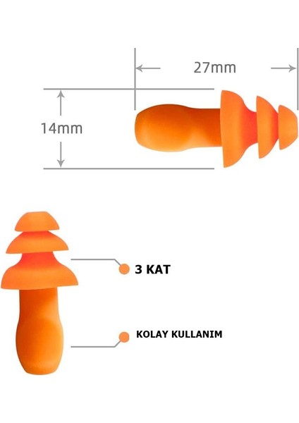 Silikon Kulak Tıkacı Ipli 3 Adet Howard Design