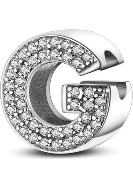 Gümüş S925 Damgalı G Harfi Zirkon Taşlı Charm